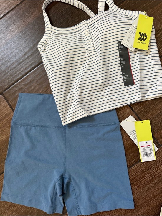 all in motion Pants - All in Motion woman bike Shorts and White Stripe Tank Set